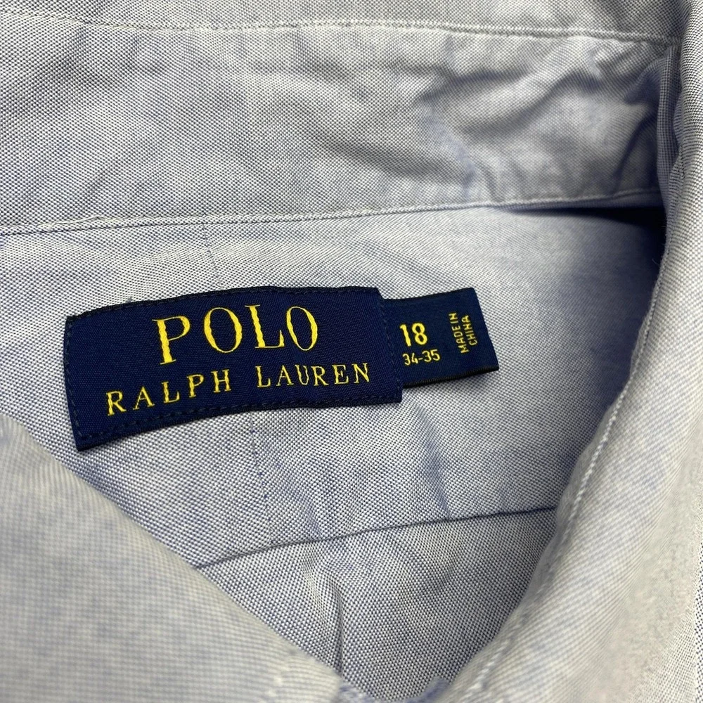 Polo Ralph Lauren Shirt Mens 2XL Blue Solid Oxford Long‎ Sleeve Button Down